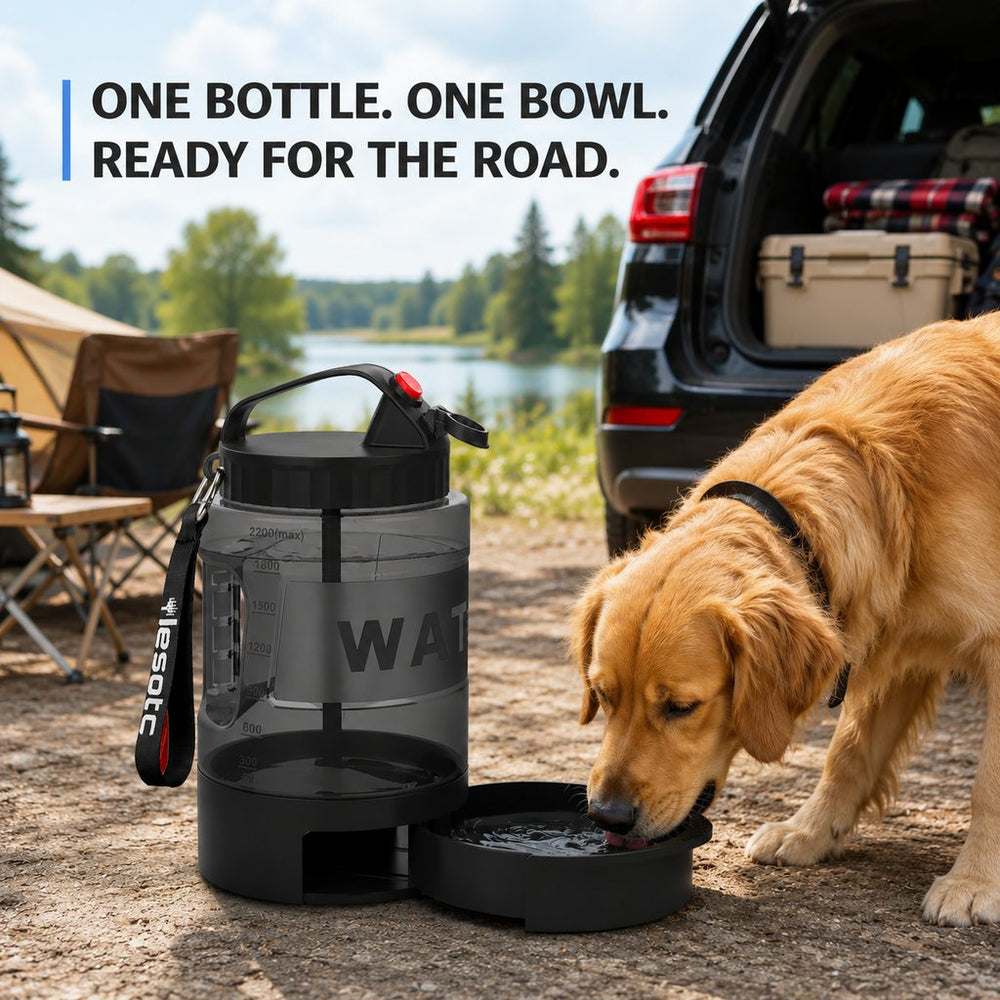 2.2L Portable Dog Travel Water Bottle with Pull-Out Bowl