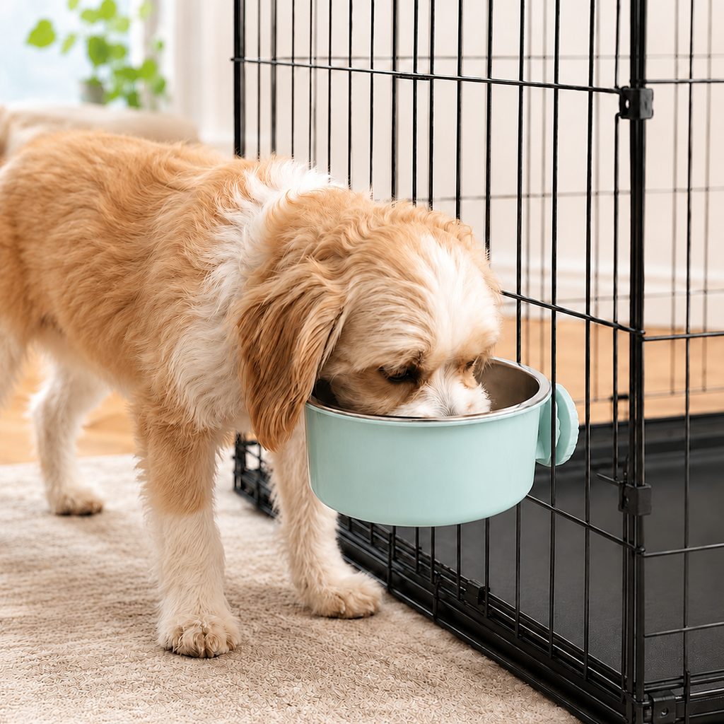 Crate-Mounted Stainless Steel Pet Bowl for Dogs & Cats