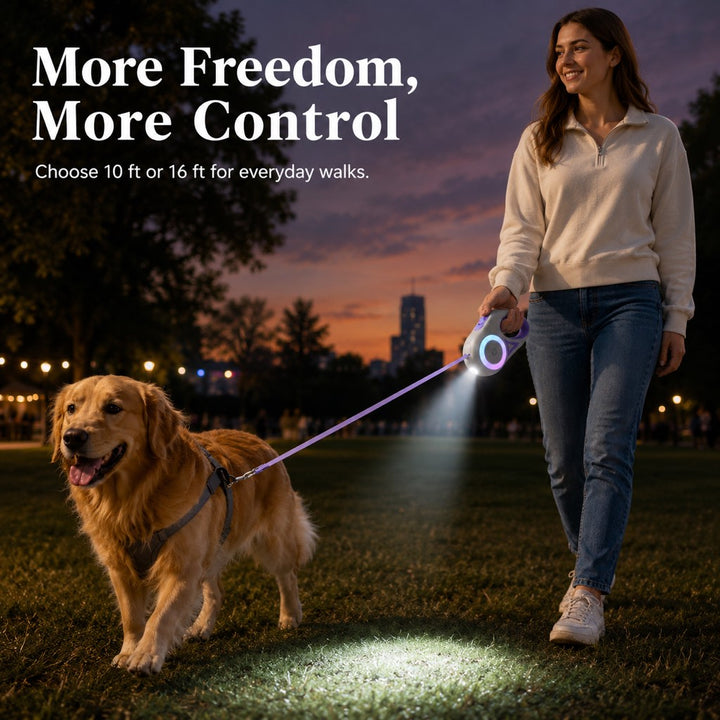 LED Retractable Dog Leash for Night Walks