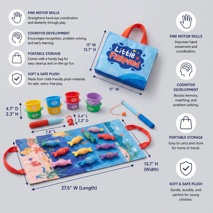 Montessori Plush Fishing Toy Set with Colour Matching and Fine Motor Skills