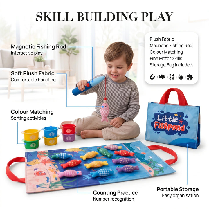 Montessori Plush Fishing Toy Set with Colour Matching and Fine Motor Skills