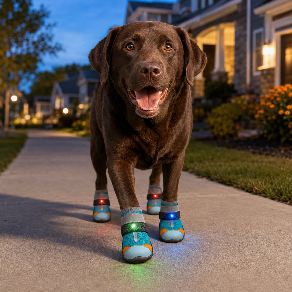 Motion-Activated LED Dog Boots for Night Walks
