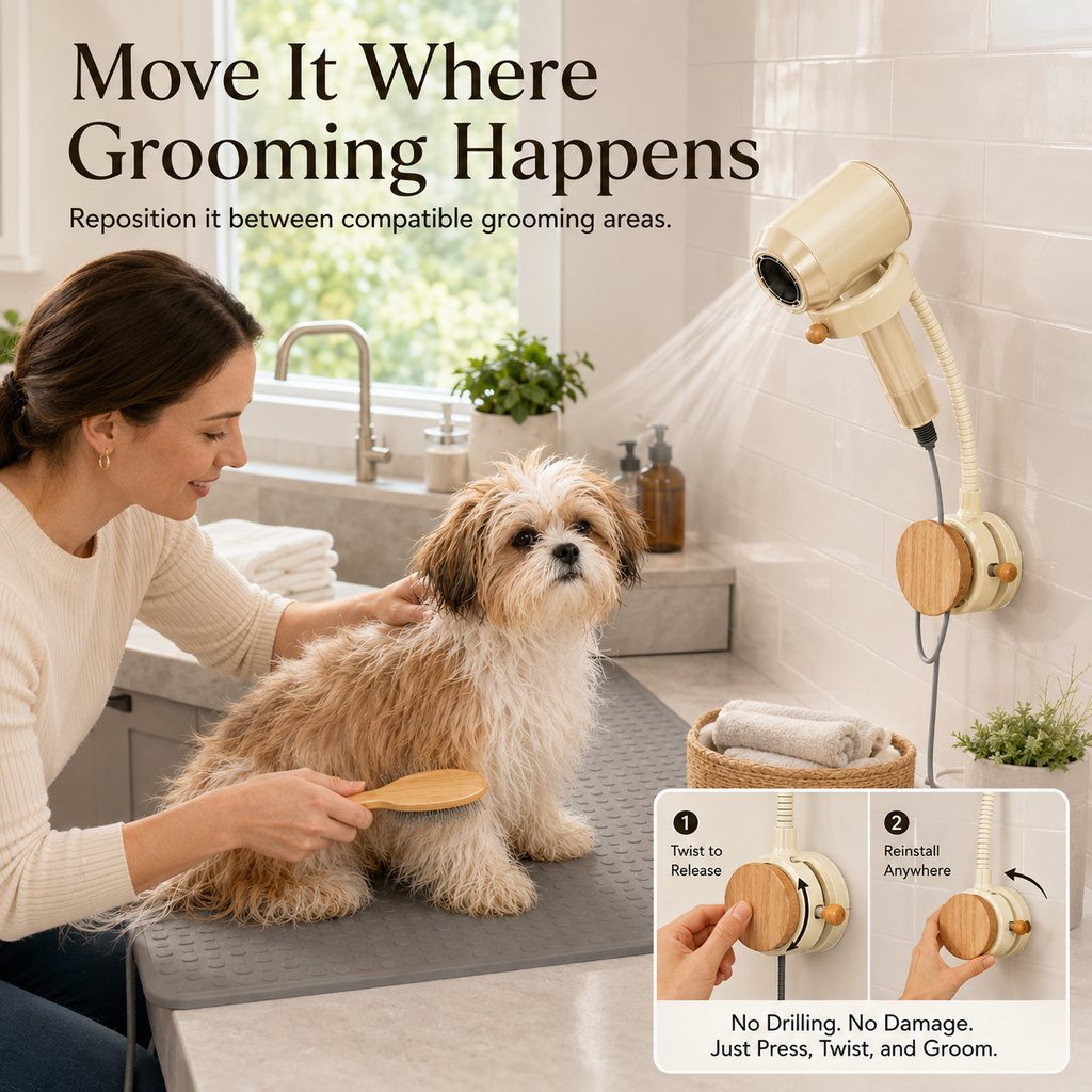 Hands-Free Pet Grooming Hair Dryer Holder for At-Home Bath Time