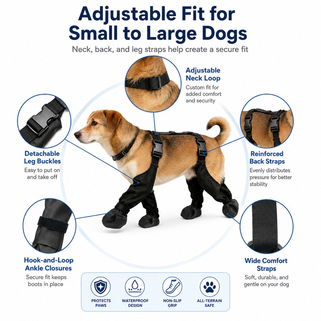 Stay-On Waterproof Dog Walking Boots for Rain, Mud & Hot Pavement