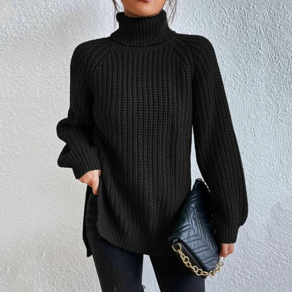 Women's Roll-Neck Hooded Sweatshirt for Layering in Black, image 1