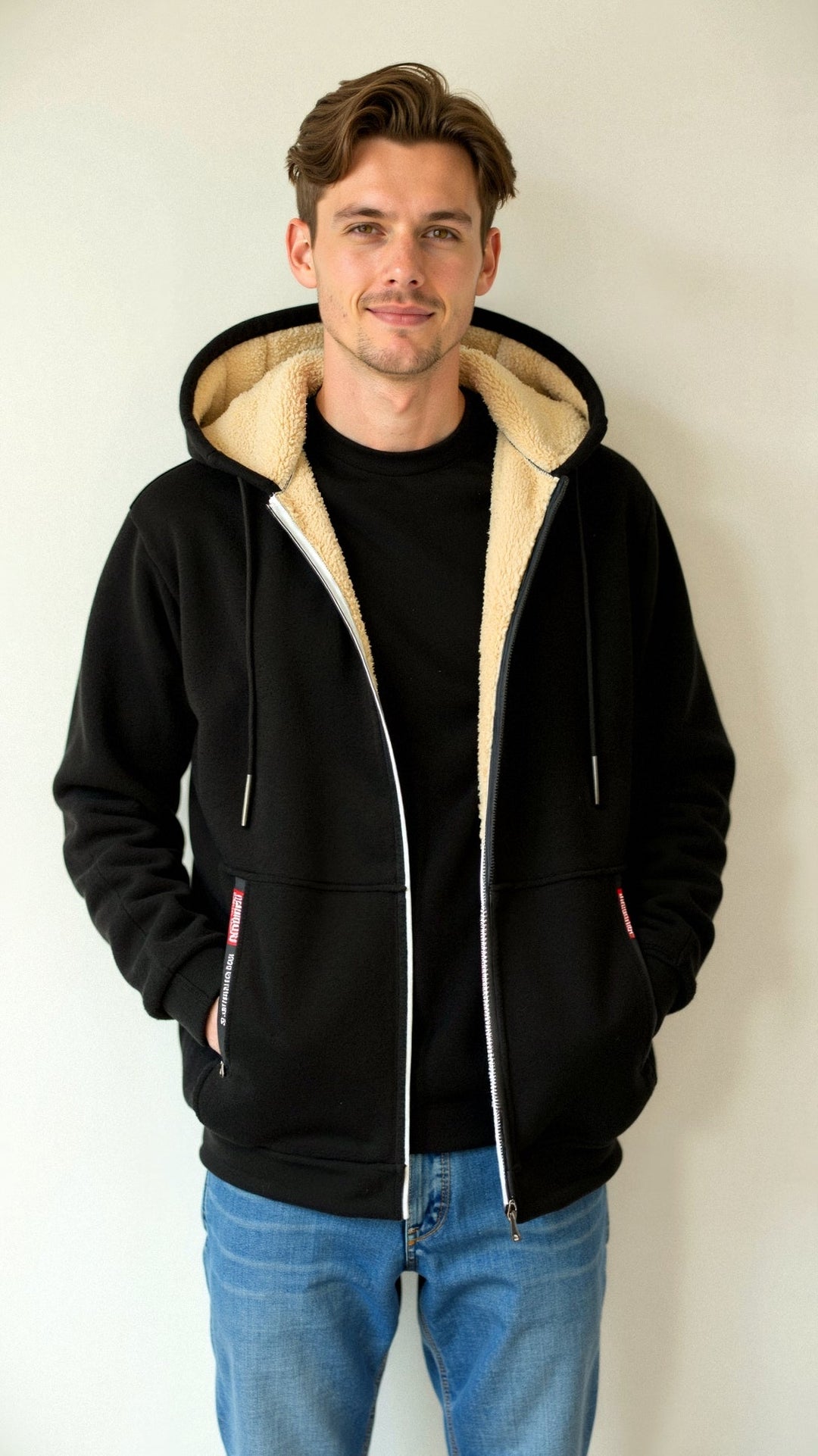 Lined Hooded Sweatshirt for Men in Black, image 1