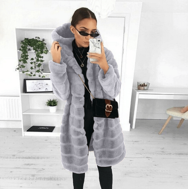 Women's Hooded Coat for Autumn and Winter in Grey