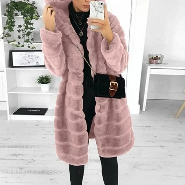 Women's Hooded Coat for Autumn and Winter in Light Pink