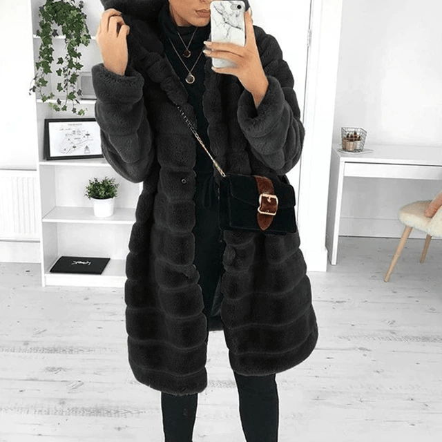 Women's Hooded Coat for Autumn and Winter in Black