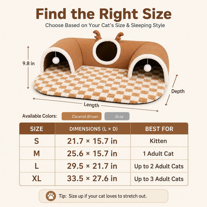 3-in-1 Multi-Cat Tunnel Bed & Play Mat for Indoor Cats