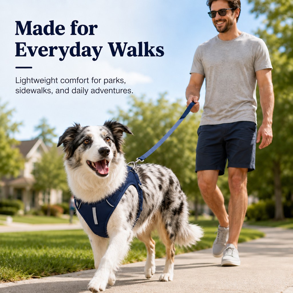Reflective Dog Harness for Night Walks, Daily Park Walks & No-Neck-Pull Comfort