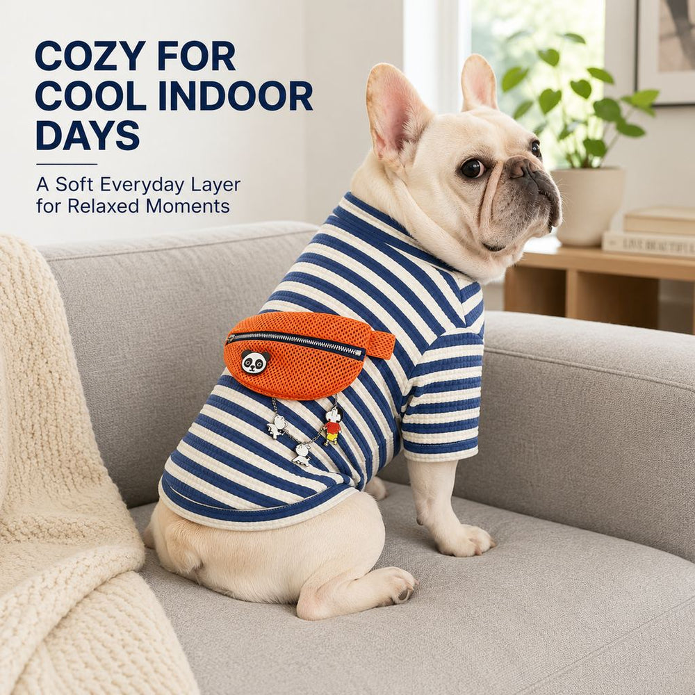French Bulldog Striped Pocket Pullover for Cool Indoor Spaces & Easy Walks | Broad-Chest Sizing