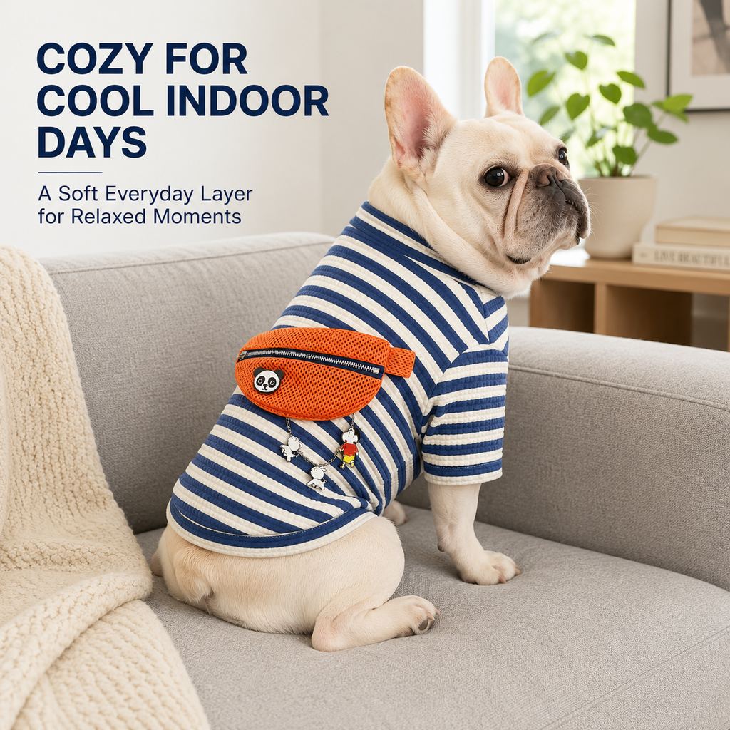 French Bulldog Striped Pocket Pullover for Cool Indoor Spaces & Easy Walks | Broad-Chest Sizing
