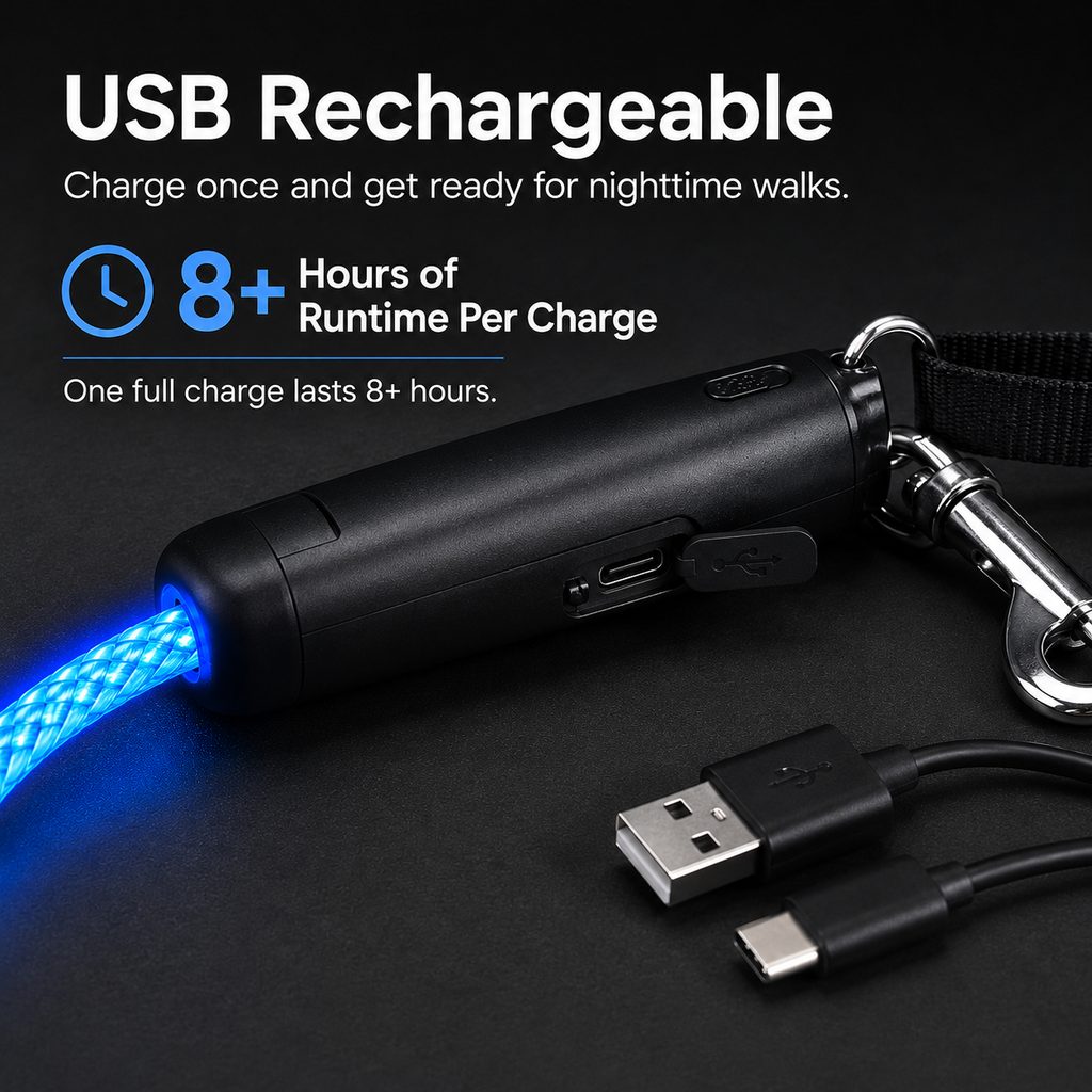 NightGlow LED Light-Up Dog Leash for Night Walks