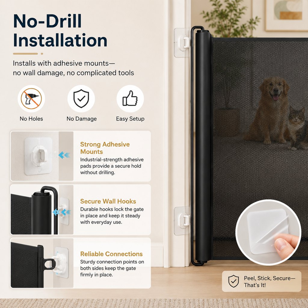 No-Drill Retractable Pet Gate for Doorways, Kitchens & Stairs