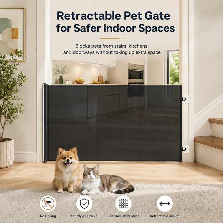 No-Drill Retractable Pet Gate for Doorways, Kitchens & Stairs
