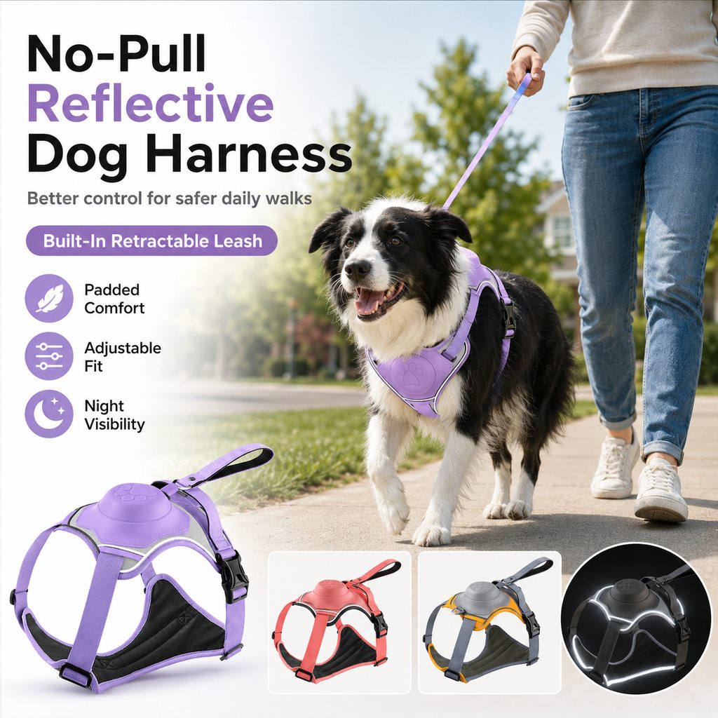 No-Pull Reflective Dog Harness with Built-In Retractable Leash for Safer Daily Walks