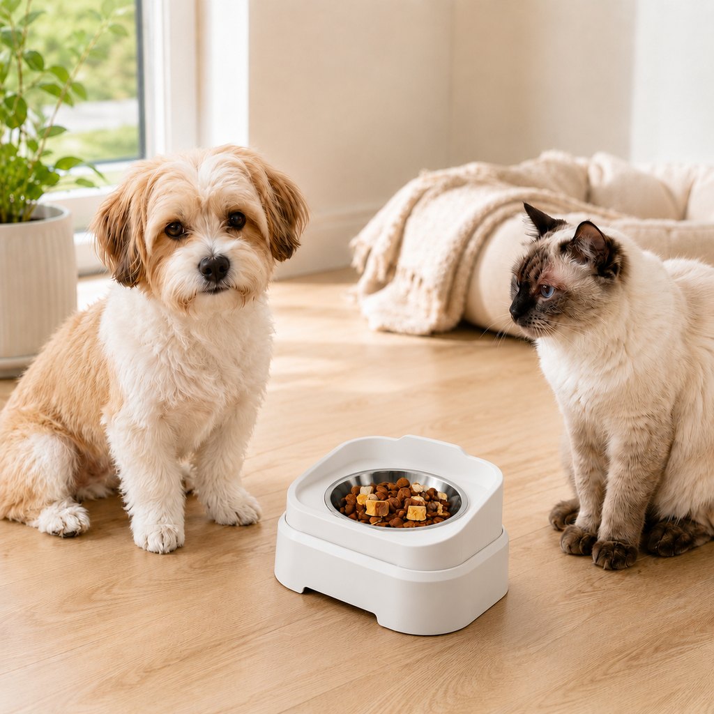 Adjustable Elevated Slow Feeder Pet Bowl for Cats & Small Dogs