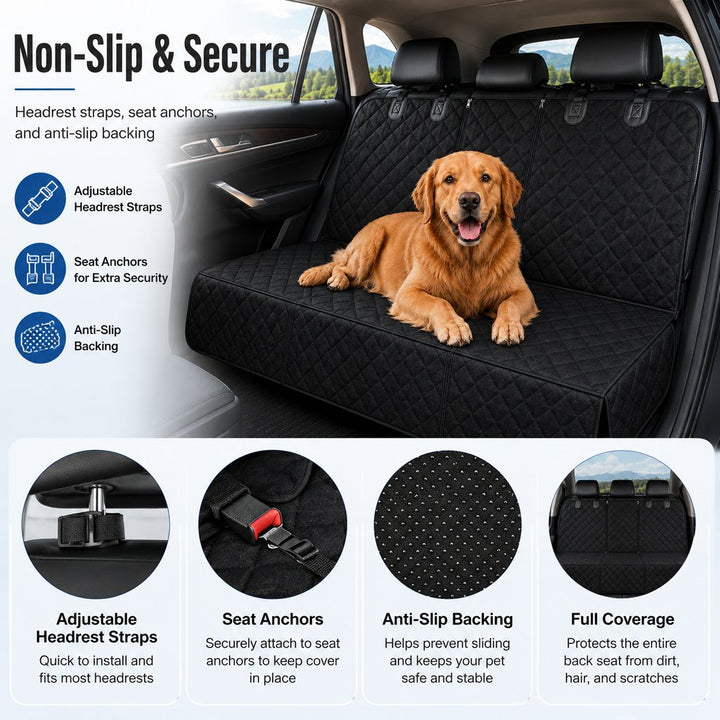 Waterproof Dog Car Back Seat Cover for Road Trips | Protects from Mud, Fur & Scratches