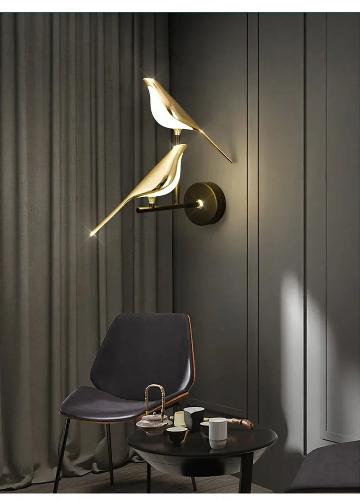 Nordic Golden Bird LED Wall Sconce - Adjustable Angle, Creative Design