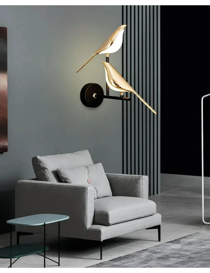 Nordic Golden Bird LED Wall Sconce - Adjustable Angle, Creative Design