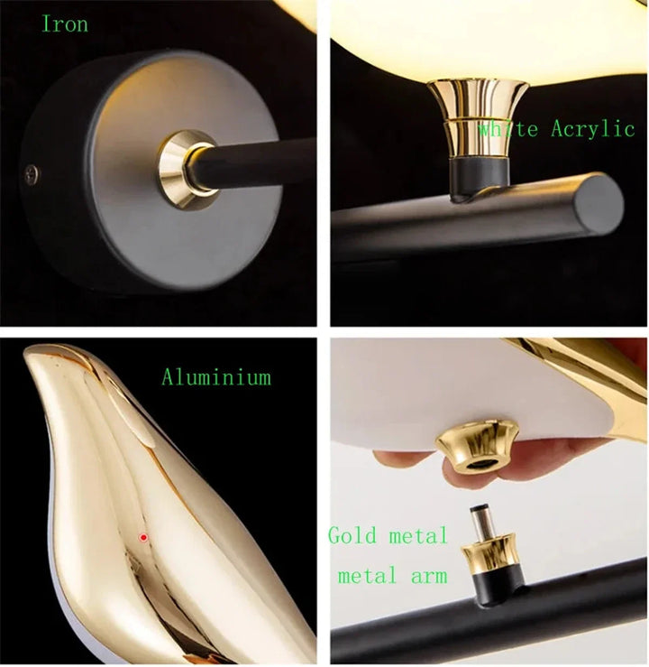 Nordic Golden Bird LED Wall Sconce - Adjustable Angle, Creative Design