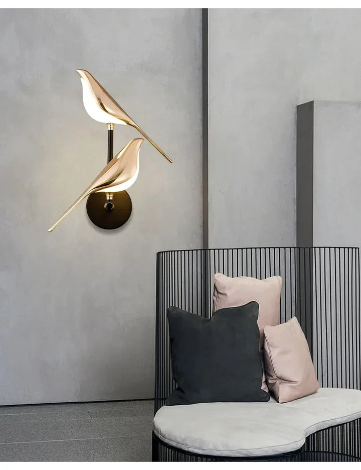 Nordic Golden Bird LED Wall Sconce - Adjustable Angle, Creative Design