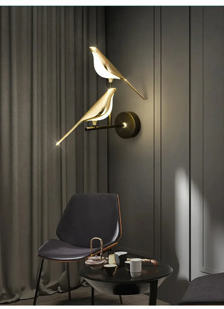 Nordic Golden Bird LED Wall Sconce - Adjustable Angle, Creative Design