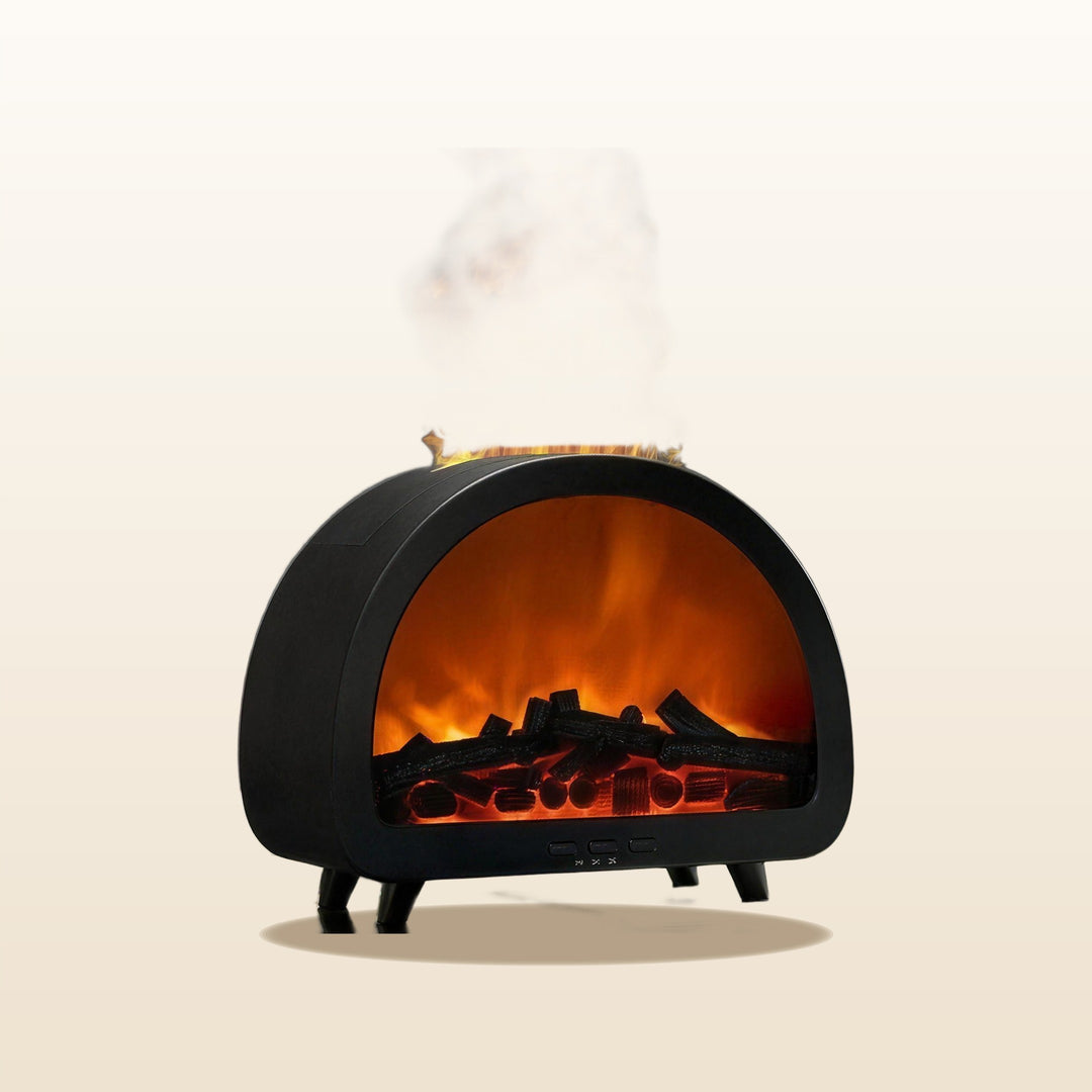 Flame effect aroma humidifier with cosy LED glow