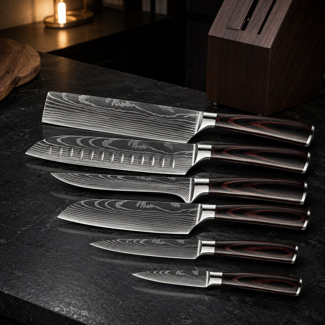 Damascus Steel Knife Set | 6-Piece Chef's Knife Set