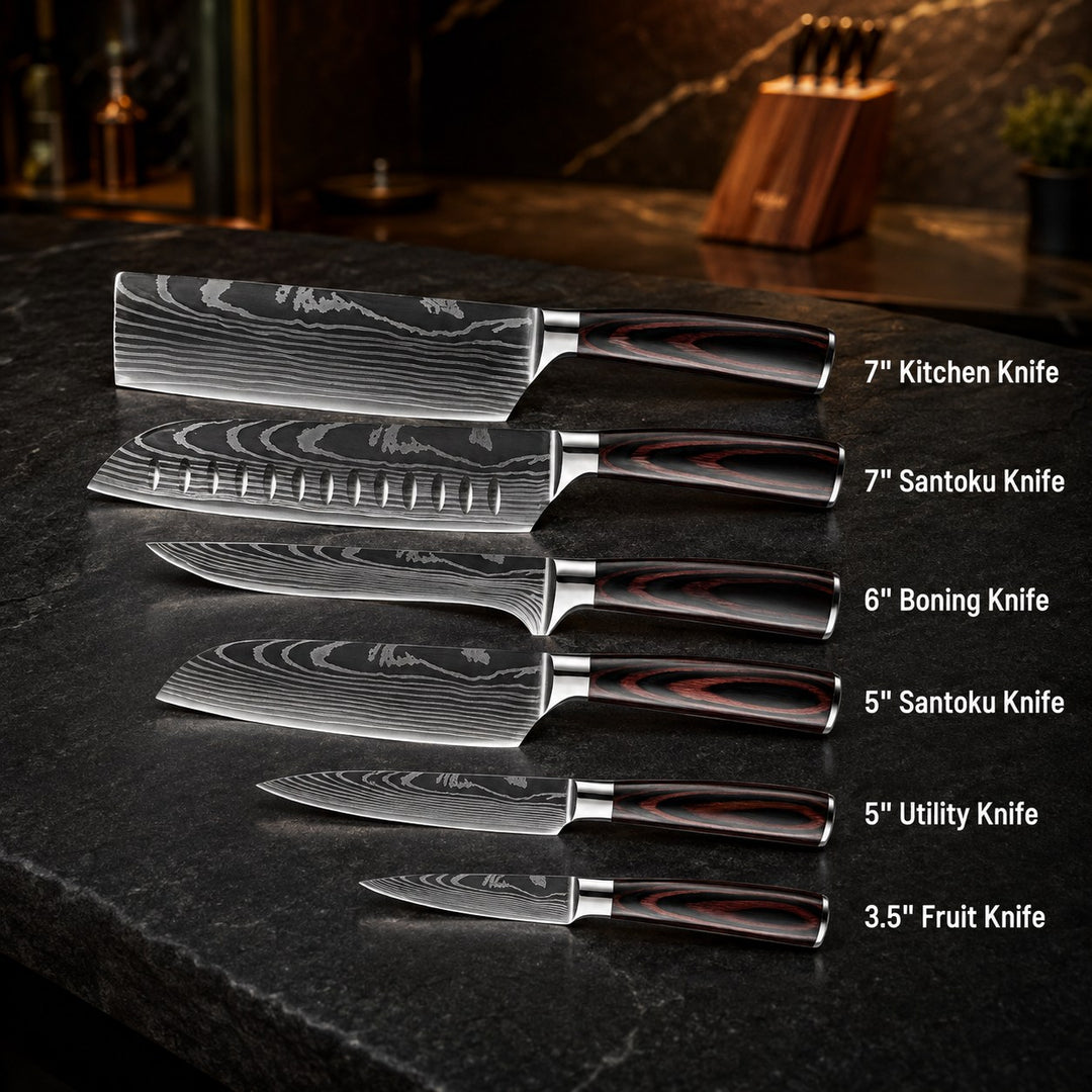 Damascus Steel Knife Set | 6-Piece Chef's Knife Set
