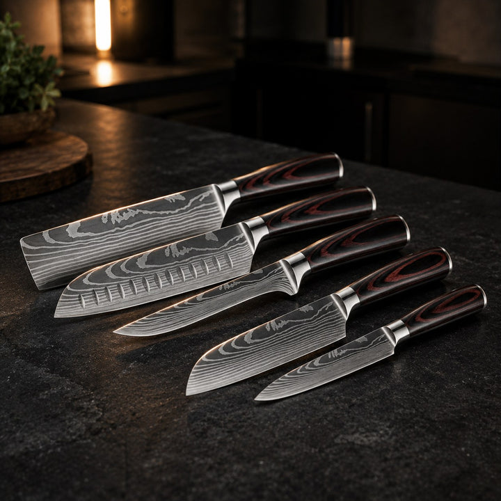Damascus Steel Knife Set | 6-Piece Chef's Knife Set