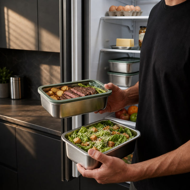 Stainless Steel Food Storage Container | Glass Lid, Oven Safe