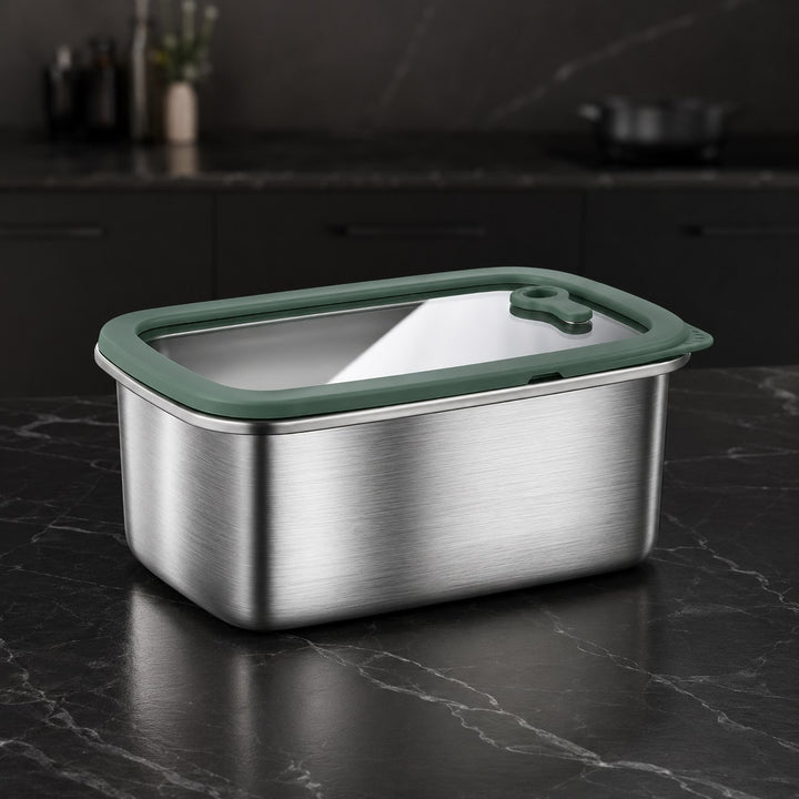 Stainless Steel Food Storage Container | Glass Lid, Oven Safe
