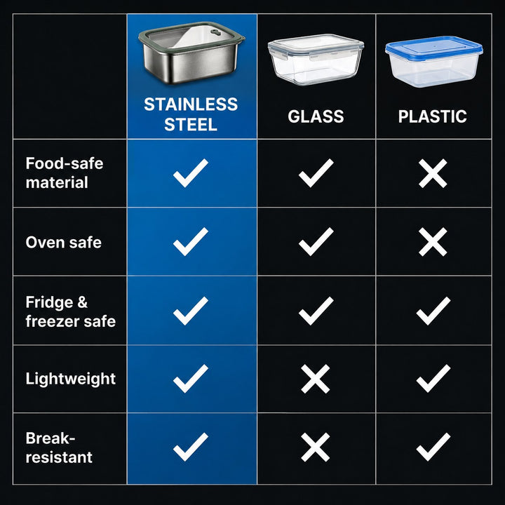 Stainless Steel Food Storage Container | Glass Lid, Oven Safe