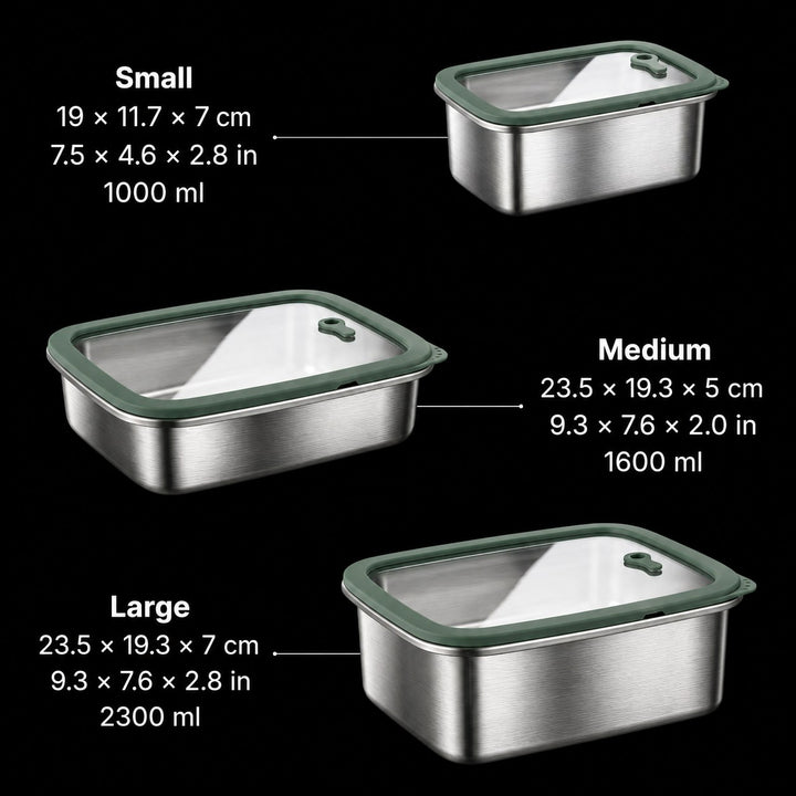 Stainless Steel Food Storage Container | Glass Lid, Oven Safe