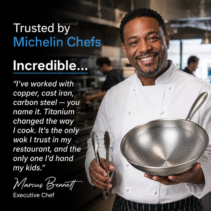 Titanium Wok | Hammered Uncoated Non-Stick Wok with Lid and Turner