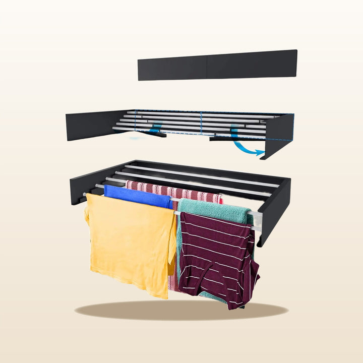 Wall Mounted Drying Rack | Fold-Down Laundry Rack in Black, 80cm