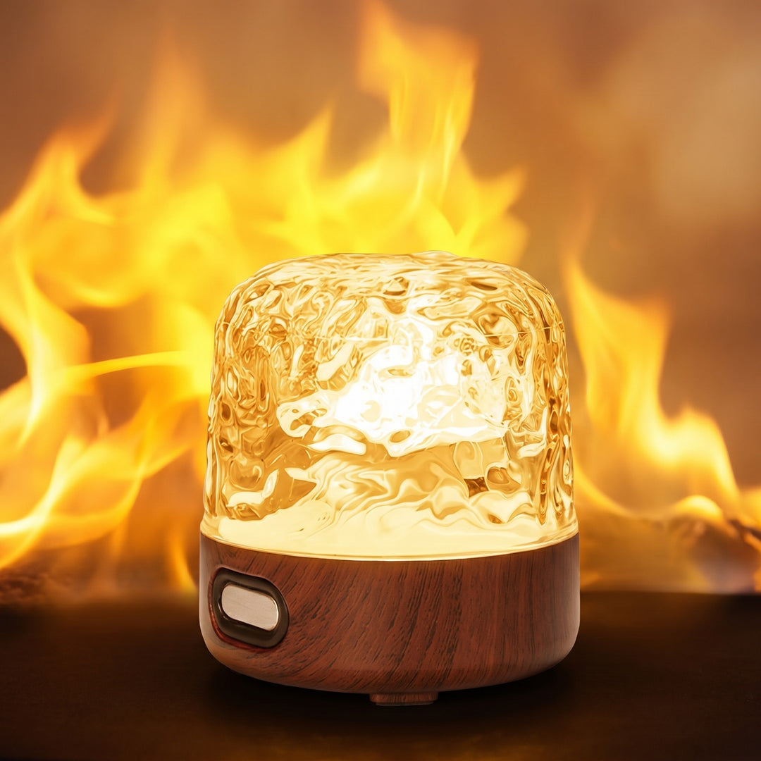 Crystal ripple lamp glowing warm amber