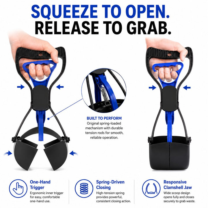 Foldable Long-Handle Dog Pooper Scooper for Yard & Walks | One-Hand Bag-Lined Pickup