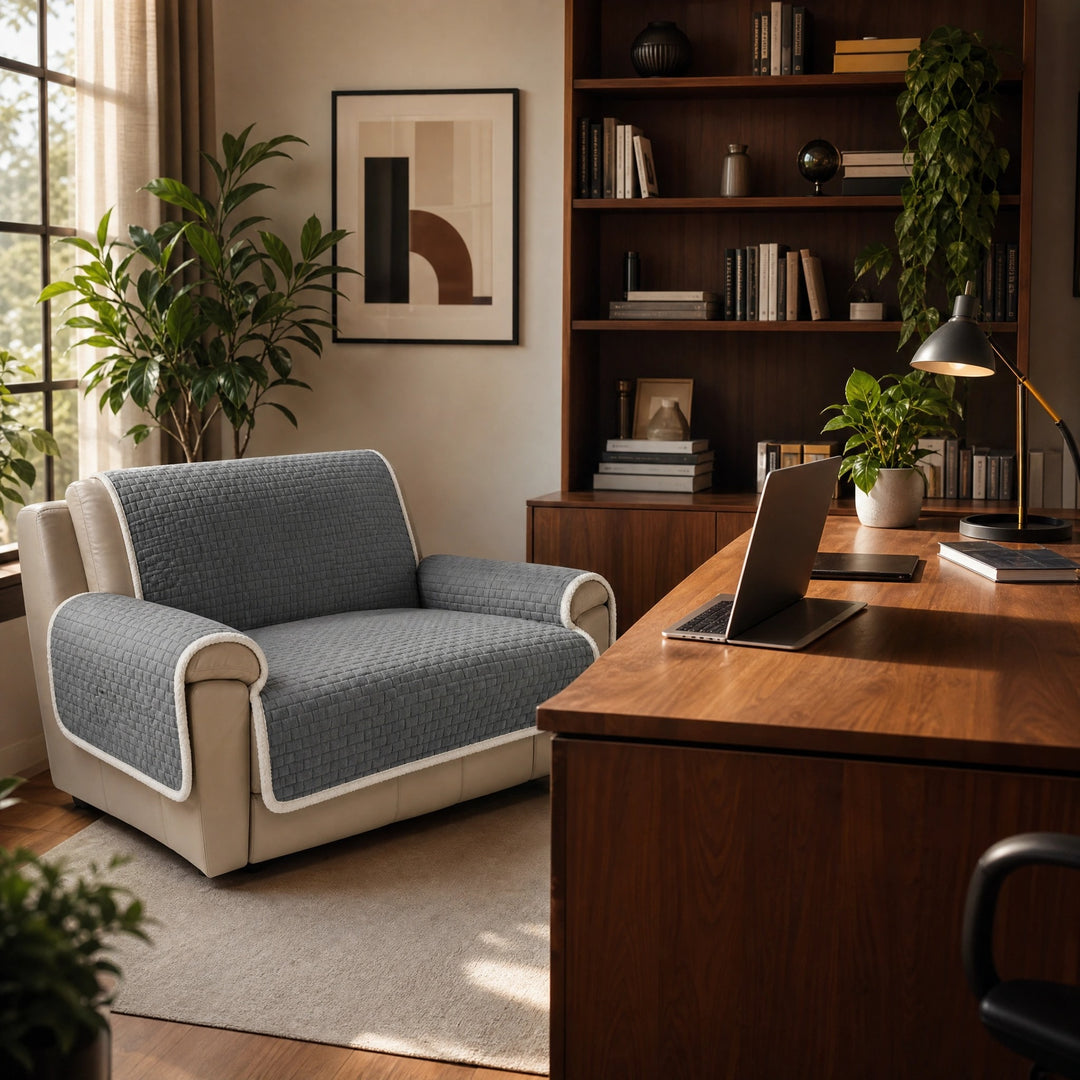 One Piece Plush Couch Cover with Non Slip Backing and Machine Washable Fabric