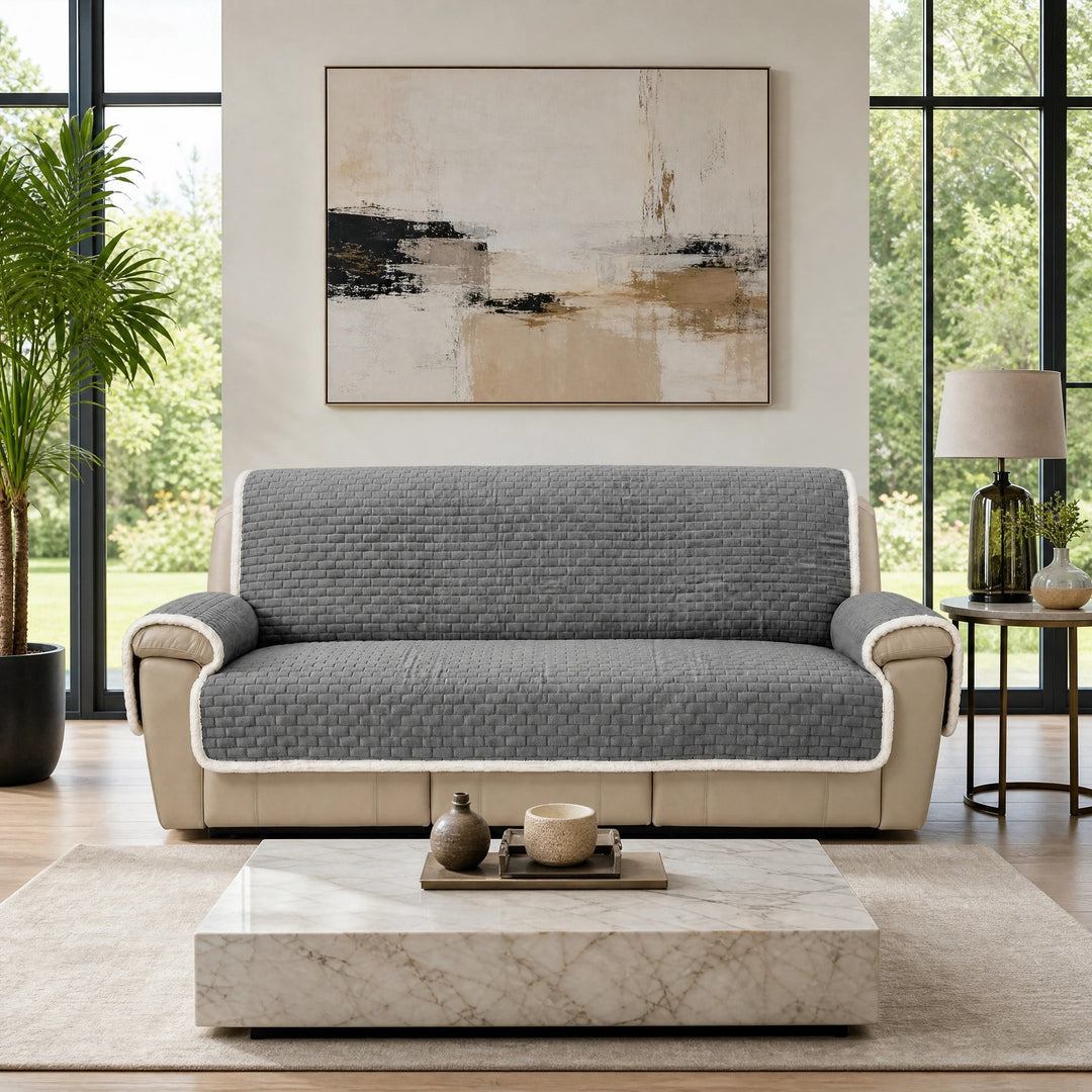 One Piece Plush Couch Cover with Non Slip Backing and Machine Washable Fabric