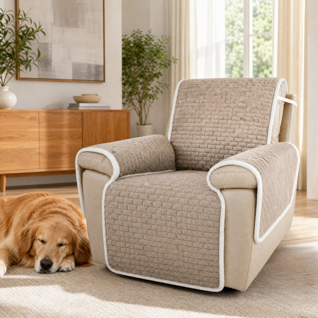 One Piece Plush Couch Cover with Non Slip Backing and Machine Washable Fabric