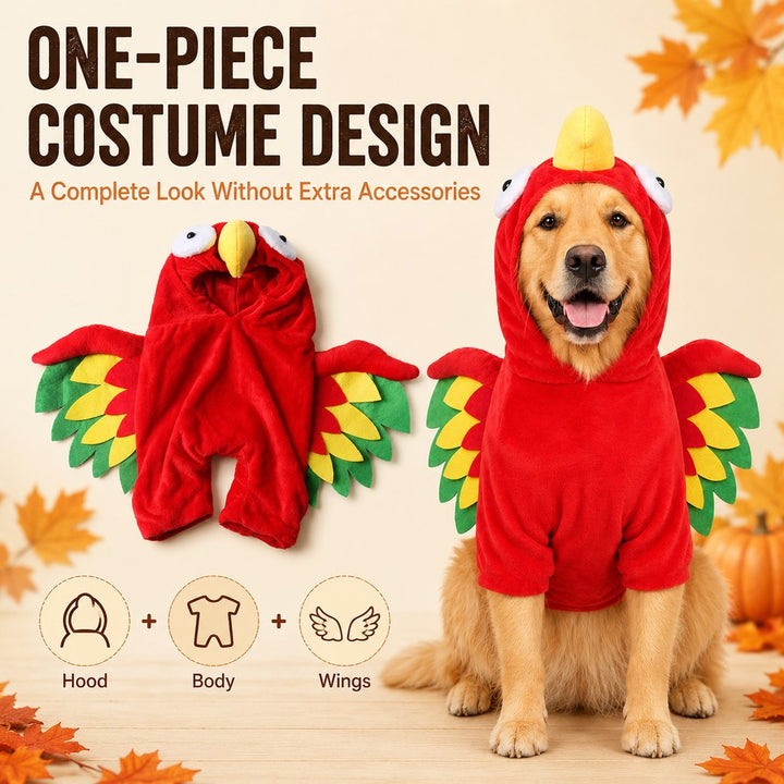 Halloween Turkey Costume for Dogs & Cats | One-Piece Hooded Pet Outfit for Parties & Photos