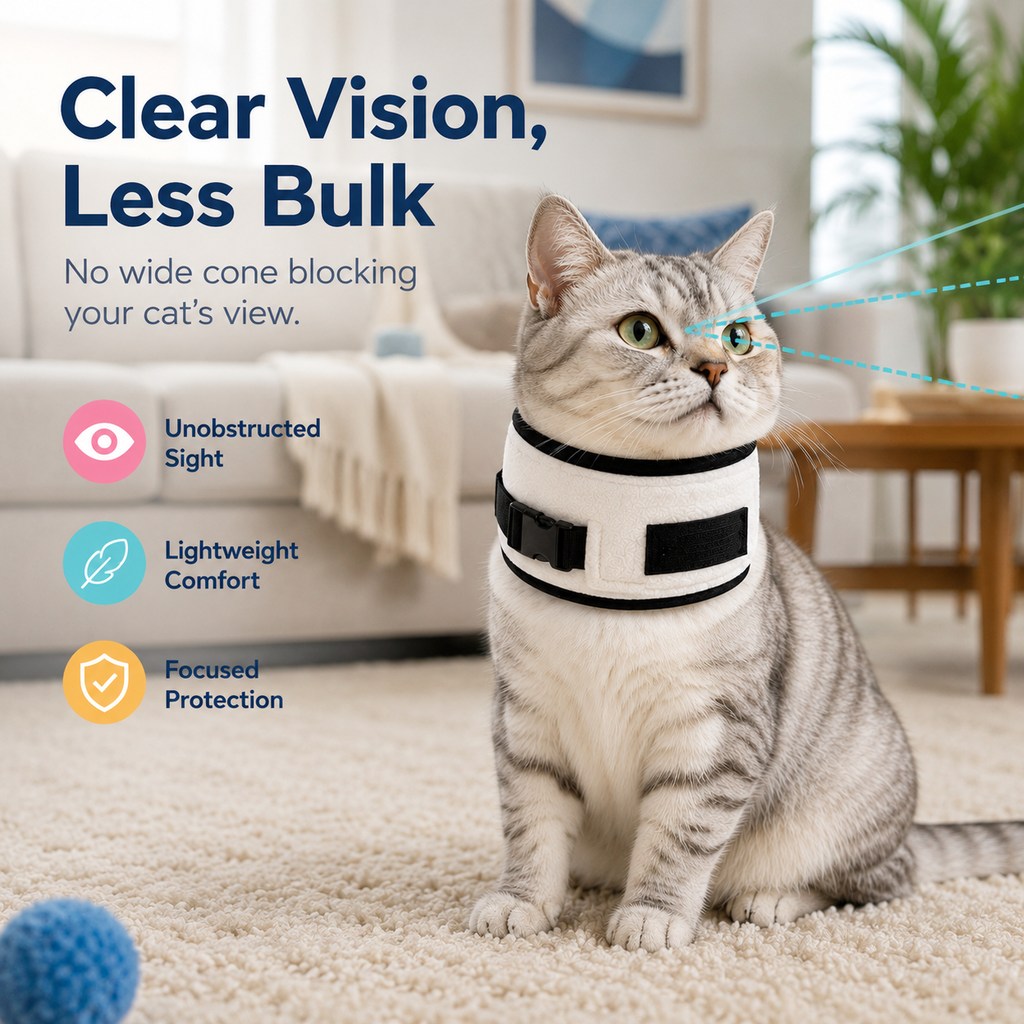 Soft Cat Recovery Collar for Post-Surgery Care | Adjustable Anti-Lick Fleece Neck Wrap