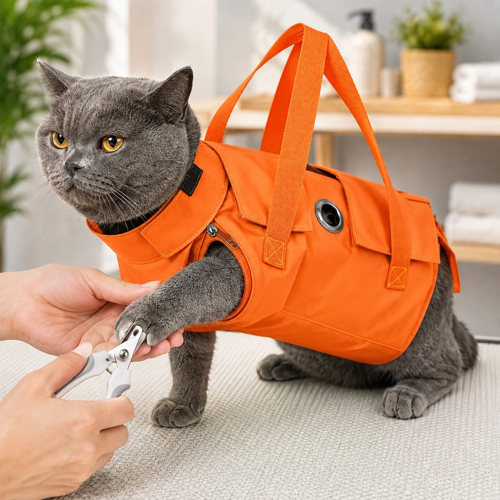 Multi-Use Cat Carrier & Grooming Bag | Easy Paw Access for Vet Visits & At-Home Care