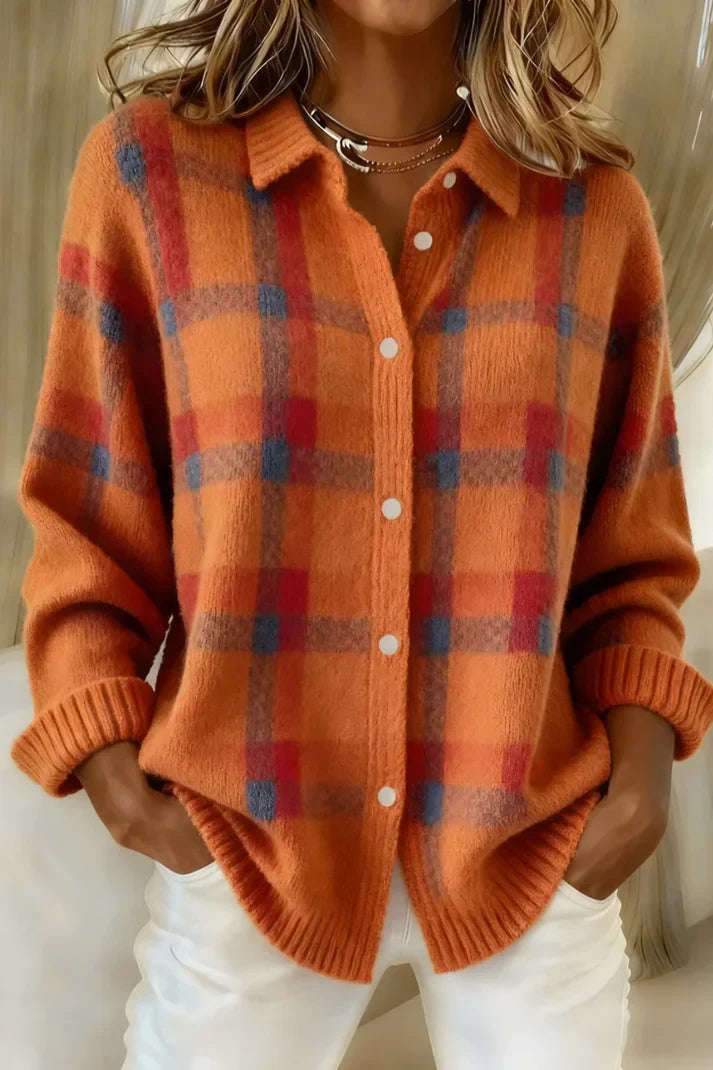 Women's Longline Button-Front Cardigan in Orange
