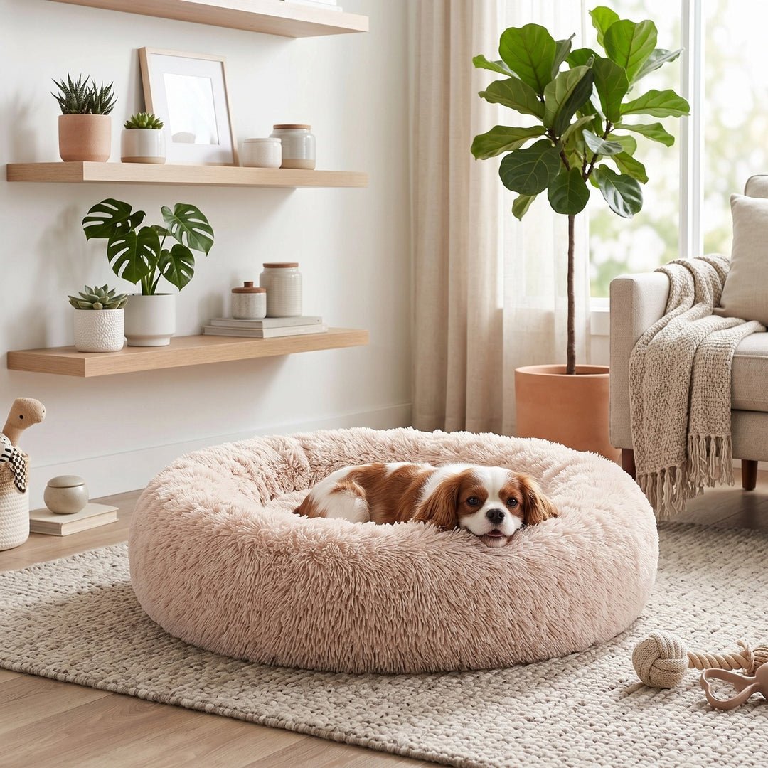 Orthopaedic Calming Donut Dog Bed with Washable Cover and Non Slip Base