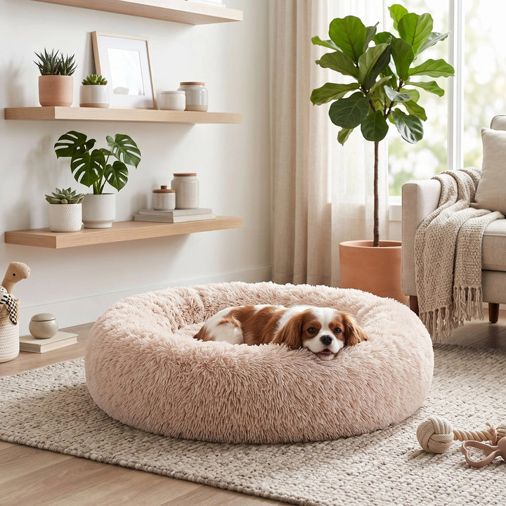 Orthopaedic Calming Donut Dog Bed with Washable Cover and Non Slip Base