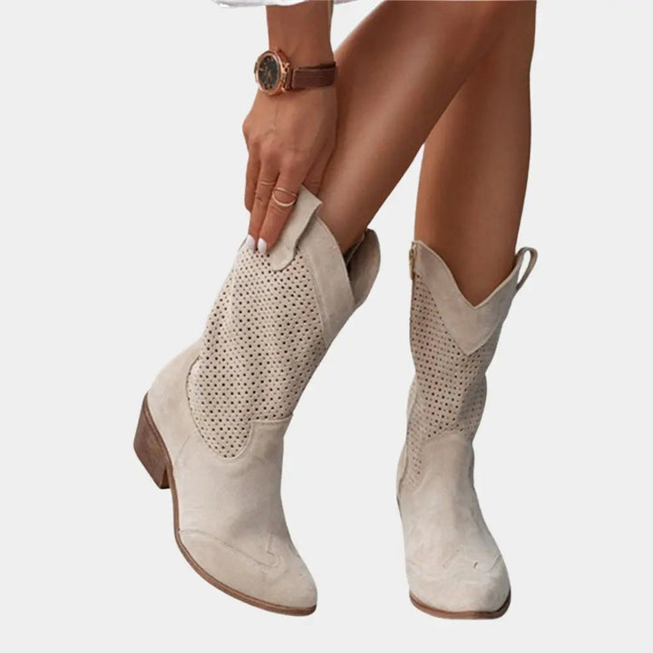 Women's Orthopedic Block Heel Cowboy Boots with Perforated Panels